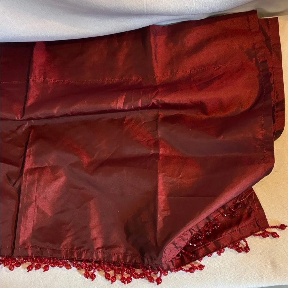 Global Home burgundy satin beaded window curtain valance set of 4 traditional